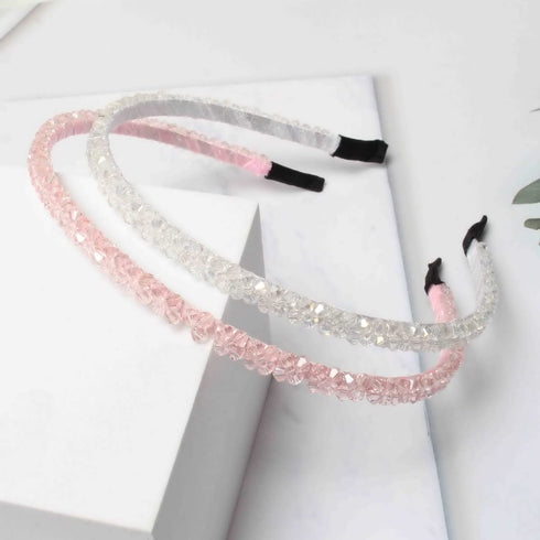 Fashion Super Shiny Women Two Rows Champagne Crystal Beads Headband, Rhinestone Beaded Hair Accessories