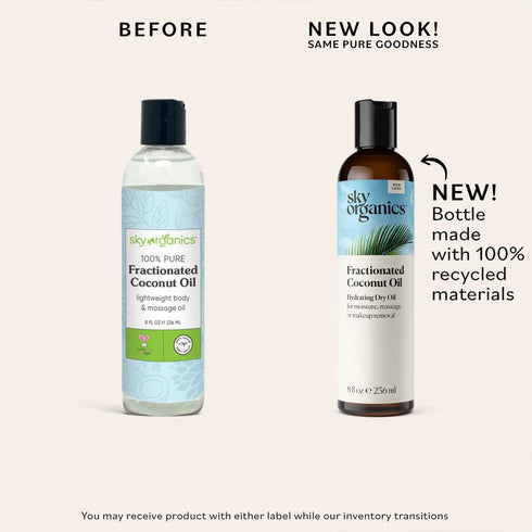 Sky Organics Fractionated Coconut Oil - Hydrating Dry Oil for Moisture, Makeup Removal, 100% Pure, 8 fl. Oz
