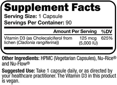 Script Essentials Vegan Vitamin D3 5,000 IU for Muscle Function, Bone Health, and Immune Support - 90 Capsules
