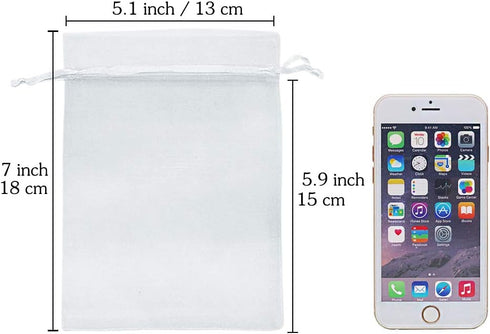 HRX Package 100pcs White Organza Gift Bags 5x7 inch, Mesh Jewelry Pouches for Christmas Candy Present