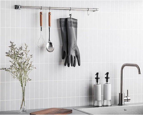 HOMSSEM Dishwashing Gloves with Hanging Hooks - 2 Pairs of Latex Navy, Gray Rubber Gloves for Cleaning