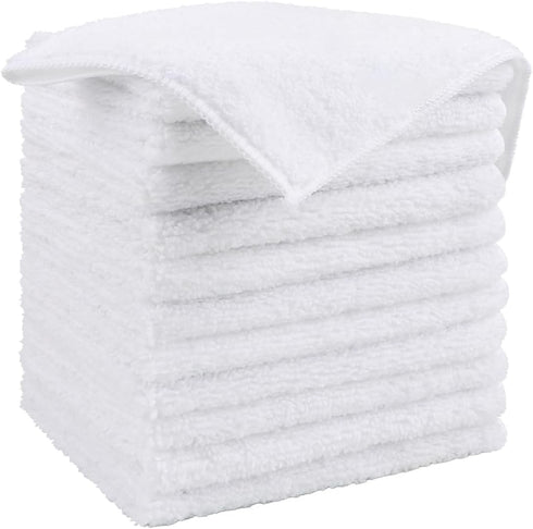 HOMEXCEL 12 Pack White Microfiber Cleaning Cloths, Premium Lint Free Towels for Cars, Highly Absorbent Reusable Rags.