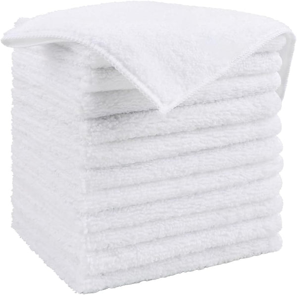 HOMEXCEL 12 Pack White Microfiber Cleaning Cloths, Premium Lint Free Towels for Cars, Highly Absorbent Reusable Rags.
