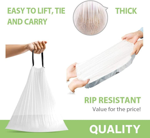 Teivio 4 Gallon 120 Counts White Strong Drawstring Trash Bags, Small Plastic Liners for Home Office Kitchen Bathroom