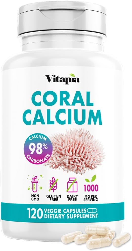 Coral Calcium Powder 1000mg Capsules for Bone Health and PH Level Balance - 120 Veggie Capsules