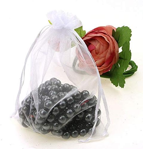 50 Pcs 5x7 inch Gift Wrap Bags, Organza Sheer Clear Tulle Fabric, White Drawstring Sachet for Party Favors