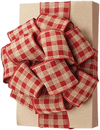 Red Gingham Wired Ribbon 2 1/2" x 10 Yards, Rustic Wedding Decoration, Gift Basket, Fall Decor