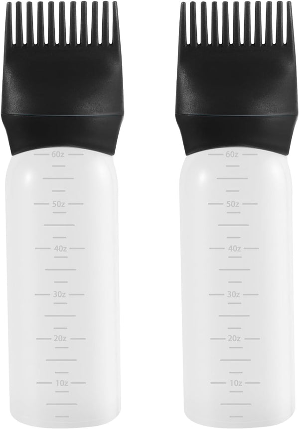 Pimoys 2 Pack Root Comb Applicator Bottle, 6 Ounce, Oil Applicator for Hair Dye with Graduated Scale