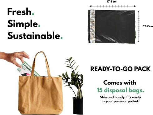 Pack 15 D6400 Sanitary Disposal Bags (Single x Bags) Bio-Based PLA, Leak-Proof & Odor-Lock Bags (Meets ASTM Standards)