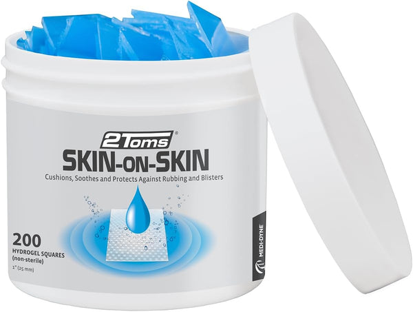 2Toms Skin-On-Skin Hydrogel Squares, 200 1-Inch Squares for Blisters & Skin Pain Relief
