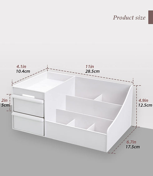 Makeup Desk Cosmetic Storage Box Organizer with Drawers for Vanity Counter, Elegant Holder for Brushes and Lipstick