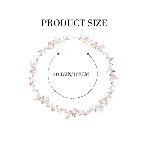 Yean Long Wedding Hair Vine Bridal Headband Accessories for Bride and Bridesmaid, 100cm / 39.3inches, Rose Gold