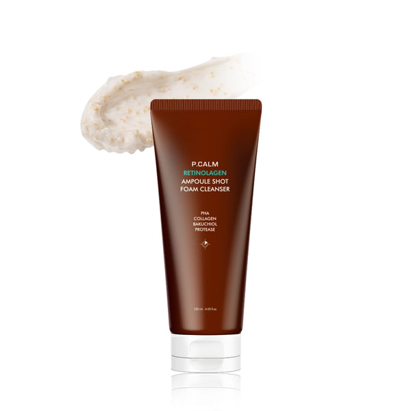 P.CALM Retinolagen Ampoule Shot Foam Cleanser, 120ml | Vegan Facial Wash with Retinol and Collagen for Sensitive Skin