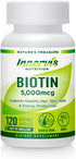 Biotin 5000 mcg Supplement – Supports Healthy Hair Growth, Skin, Nails, Energy Production - 120 Veggie Capsules Vitamin