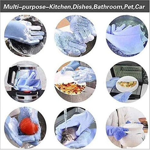 Silicone Dishwashing Gloves, Pet Grooming Rubber Scrubbing Gloves, Sponge Cleaning Brush for Housework