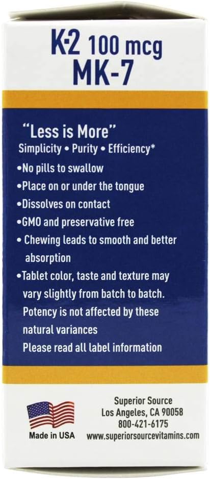 Superior Source Vitamin K2 MK-7, 100 mcg, Quick Dissolve MicroLignual Tablets, 60 Count