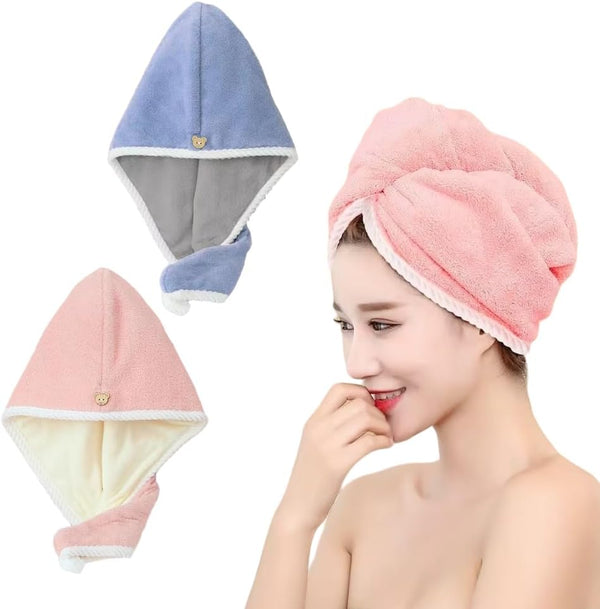 Microfiber Hair Towel Wrap for Women, 2 Pack Coral Velvet Turban, Quick Drying Anti Frizz Hair Turban for All Hair Types