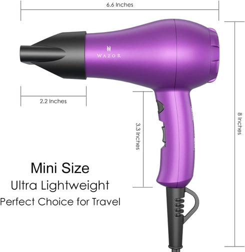 Small Lightweight Hair Dryer for Kids Compact Blow Dryer for RV and Travel 1000W Ionic Dryer with Concentrator