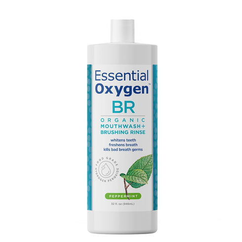 Essential Oxygen Certified BR Organic Brushing Rinse, All Natural Mouthwash, Peppermint, 32 Ounce