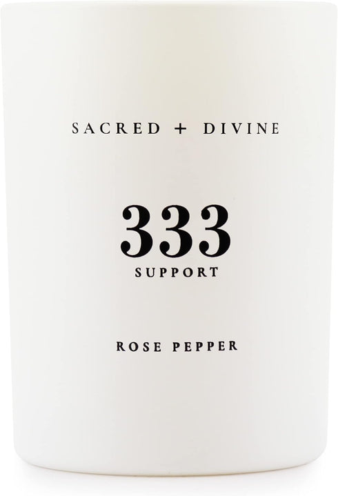 Sacred + Divine 333 "Support Scented Intention Candle, Rose Pepper, Angel Number Manifestation Candle, Soy