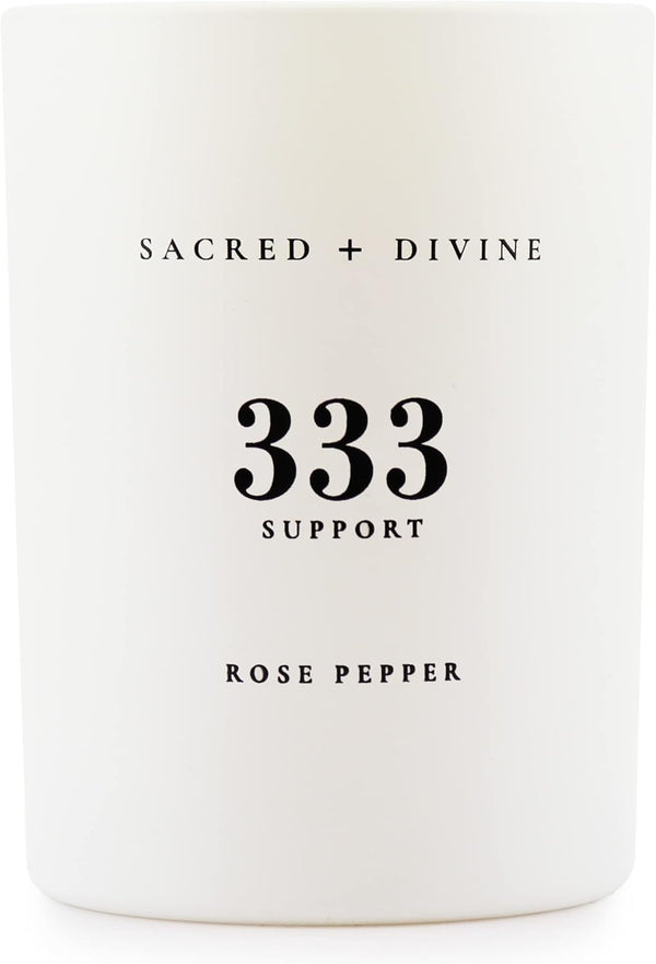 Sacred + Divine 333 "Support Scented Intention Candle, Rose Pepper, Angel Number Manifestation Candle, Soy