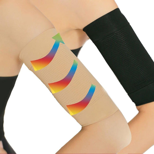 2 Pair Beauty Women Weight Loss Slimming Arm Shaper Massager Wrap Belt, Compression Arm Shaper, Black + Flesh