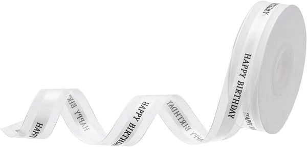 MECCANIXITY Happy Birthday Ribbon, 1 Inch, 50 Yard, Chiffon Organza Satin for Gift Wrapping