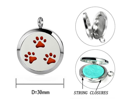 Aromatherapy Essential Oil Diffuser Necklace Stainless Steel Inspirational Locket Pendant (Dog Paw)