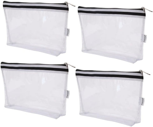 Multi-purpose Waterproof Clear Vinyl Zippered Toiletry Cosmetics Makeup Pouch With French Tape 4-pack