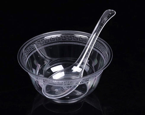 50 PCS Clear Plastic Disposable Spoons, Asian Soup Spoons, Chinese Tasting Spoons, Plastic Cutlery with Round Bottom