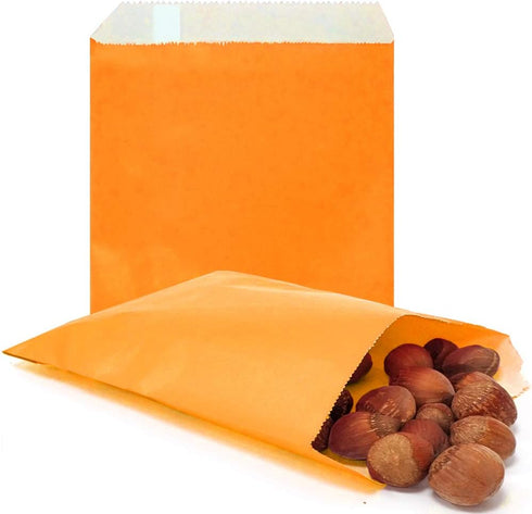 AZOWA 100 CT Small Paper Treat Sacks, Orange Candy Buffet Bags for Party, 5 x 7 Inches