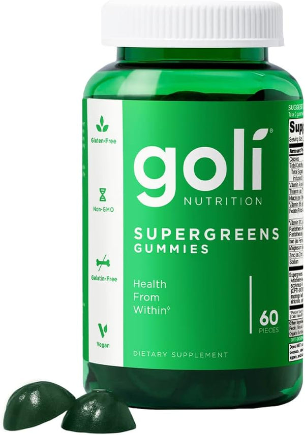 Goli SuperGreen Vitamin Gummy, 60 Count, Essential Vitamins and Minerals, Plant-Based, Vegan, Gluten-Free & Gelatin