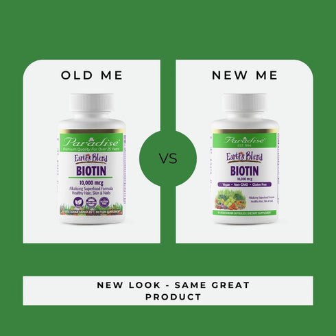 Paradise Herbs Earth's Blend Biotin Supplement - Vegan, Non-GMO, Gluten Free, Hair, Skin & Nails, 90 Veg Capsules