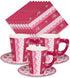Royal Bluebonnet Paper Tea Cups and Saucer Sets - 24 Disposable Tea Party Decorations for Valentine's Day, Pink Floral