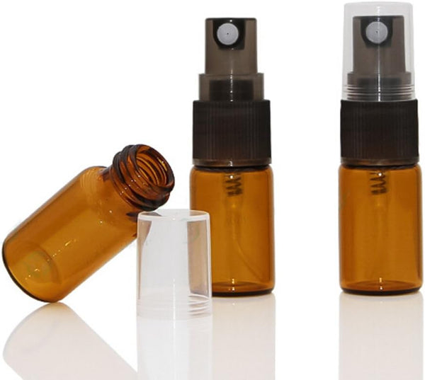 JJKMALL 10Pcs Mini 3ML Amber Glass Perfume Spray Bottle, Travel Refillable Cosmetic Atomizer + 3ML Dropper