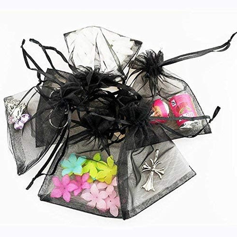 G2PLUS Black Organza Bags, 4x6 in Sheer Mesh Drawstring Gift Bags, Jewelry Pouches, Candy Bag for Halloween, Christmas,