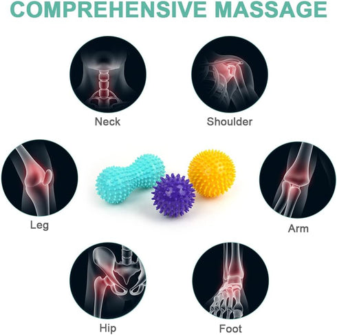URAQT 3 Pack Set, Spiky Massage Ball, Hard Spiky Massage Ball Roller Professional Physical Therapy Massage Balls