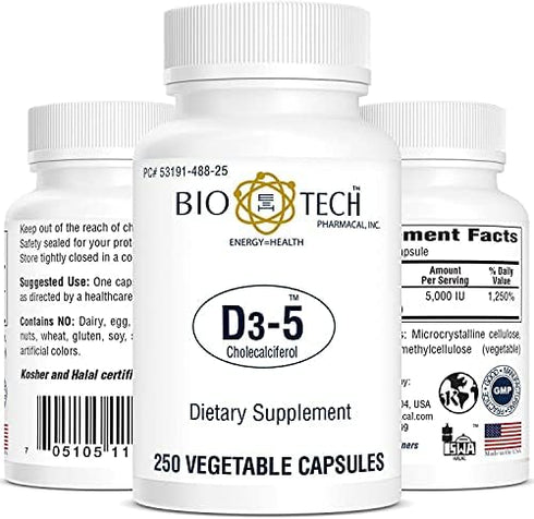 Bio-Tech Pharmacal Vitamin D3 (D3-5 5k IU), 250 Veg Count