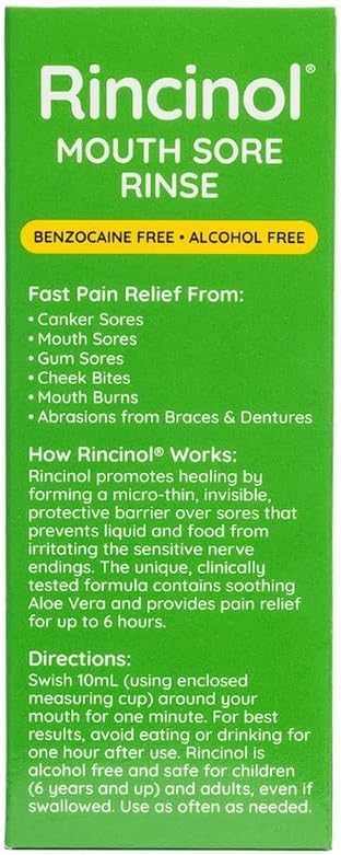 Canker-X Rincinol Oral Rinse Mouthwash - Quick Pain Relief from Canker Sores, Benzocaine & Alcohol Free, 4.0 Fl. Oz.