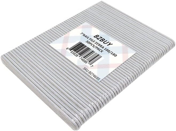 Nail File, 50 PCS Professional Double Sided 100/180 Grit Nail Files, Emery Board Zebra Manicure Tool