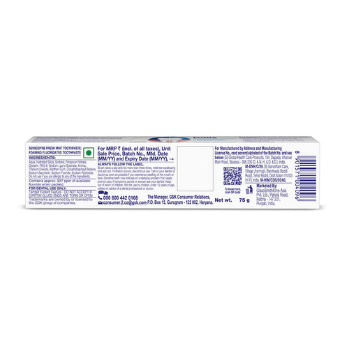 Sensodyne Fresh Mint Toothpaste, 75g, for Sensitive Teeth and Fresh Breath, Pack of 1