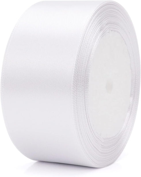25 Yards Satin Ribbon, 1-1/2 Inches Wide, Suitable for Wedding, Party, Gift Box Packaging (White)