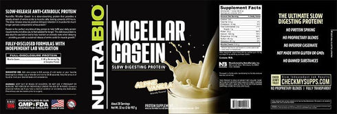 NutraBio Micellar Casein Protein Powder, 2 lbs Alpine Vanilla, Slow Digesting for Muscle Growth