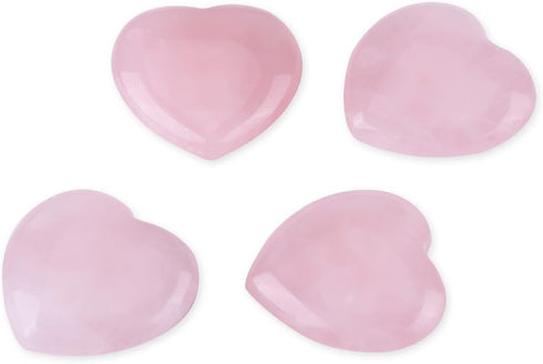 4pcs Healing Crystal Rose Quartz Carved Heart Shaped Shiny Stone, Reiki Balancing Semi-Precious Decor