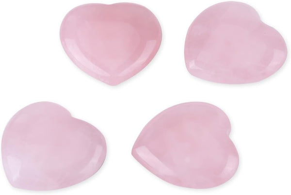 4pcs Healing Crystal Rose Quartz Carved Heart Shaped Shiny Stone, Reiki Balancing Semi-Precious Decor