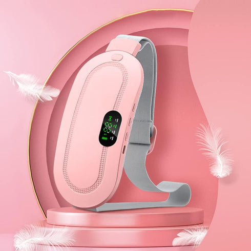 PingJuXuan Smart Menstrual Heating Pad with LCD Display, Pink Portable Electric Waist Belt, Vibrating Abdominal