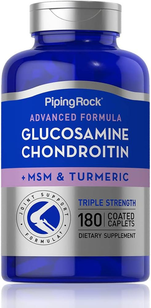 Piping Rock Glucosamine Chondroitin with Turmeric & MSM | 180 Caplets, Triple Strength, Non-GMO, Gluten Free