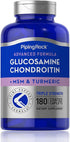 Piping Rock Glucosamine Chondroitin with Turmeric & MSM | 180 Caplets, Triple Strength, Non-GMO, Gluten Free