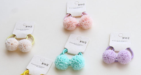 Hot&Sattion 20pcs Baby Toddler Multicolor Flower Pom Ball Hair Ties, Small No-metal Hair Elastics for Kids