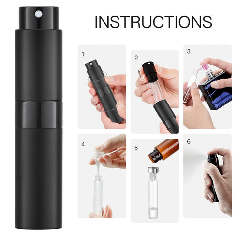 Lisapack 8ML Atomizer Perfume Spray Bottle for Travel, Empty Refillable Cologne Dispenser (Matte Black)